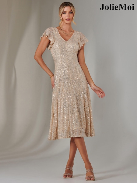 Jolie Moi Natural Fit & Flare Sequin V-Neck Midaxi Dress (AR1078) | $135