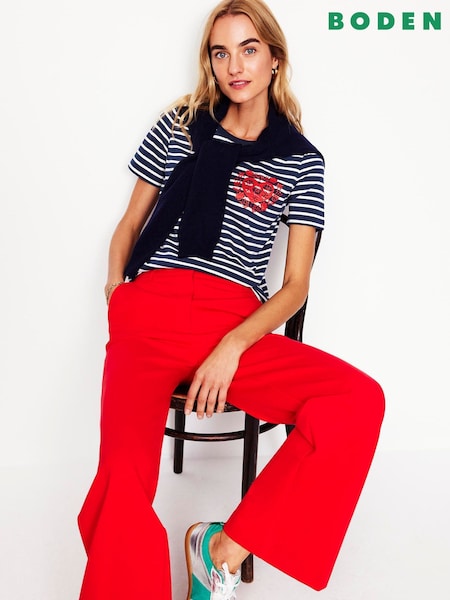 Boden Blue Relaxed Heart Novelty Breton 100% Cotton T-Shirt (AR1330) | AED110