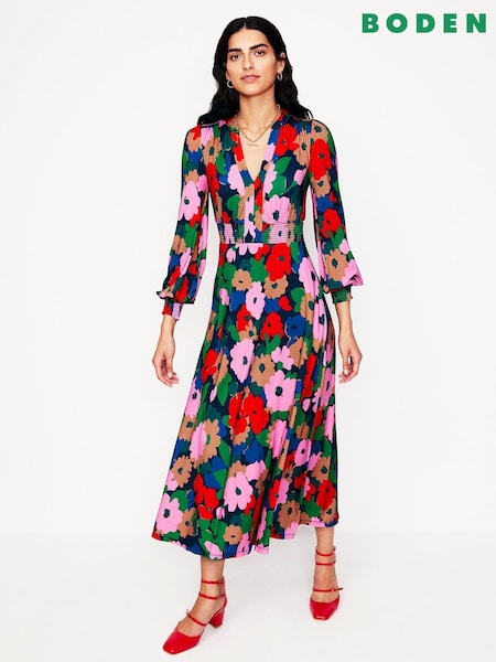 Boden Blue Ivy Smocked Midi Dress (AR1341) | 242 QAR