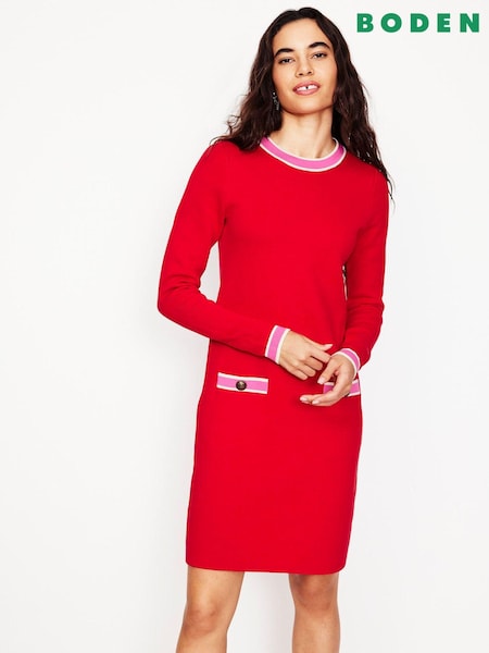 Красный - Boden Holly Knitted Shift 100% Cotton Dress (AR1344) | €218