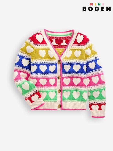 Boden Flora Fun V-Neck Rainbow Heart Cardigan (AR1348) | € 38 - € 43