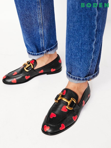 Boden Black Iris Heart Snaffle Leather Loafers (AR1349) | SGD 232