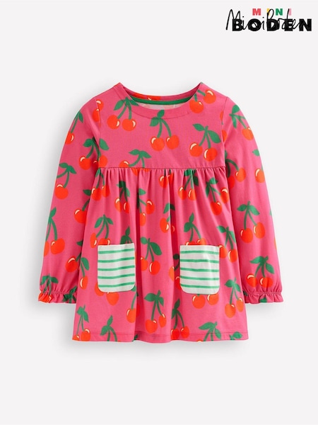 Boden Pink Cherries Long Sleeve Printed 100% Cotton Tunic (AR1356) | €21 - €23