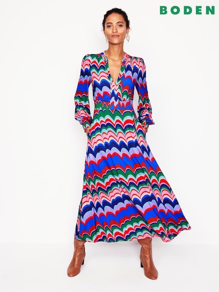 Boden Blue Ivy Smocked Midi Dress (AR1361) | 242 QAR