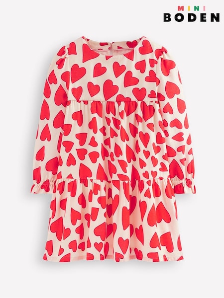 Boden Red Betsy Heart Tiered Twirly 100% Cotton Dress (AR1365) | AED102 - AED113