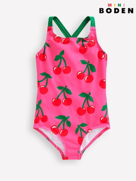 Boden Pink Cherries Cross-Back Printed Swimsuit (AR1371) | kr400