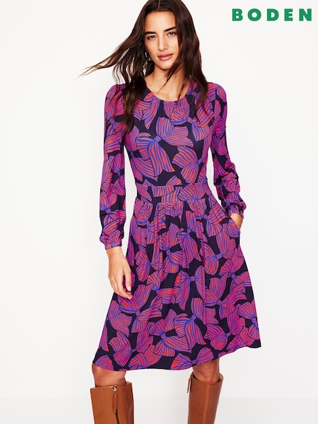 Boden Blue Alexandra Bow Blouson Jersey Dress (AR1372) | €42