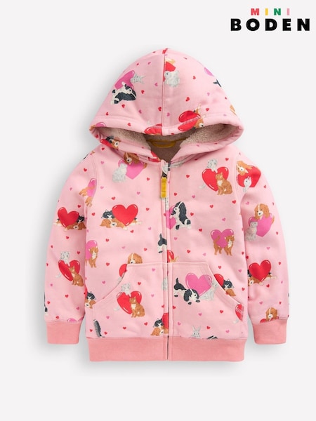 Boden Pink Shaggy Lined Heart Hoodie (AR1377) | €37 - €42