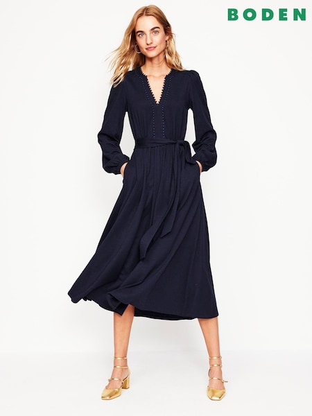 כחול  - Boden Maeve Trim Jersey Midi Dress (AR1380) | ‏453‏₪