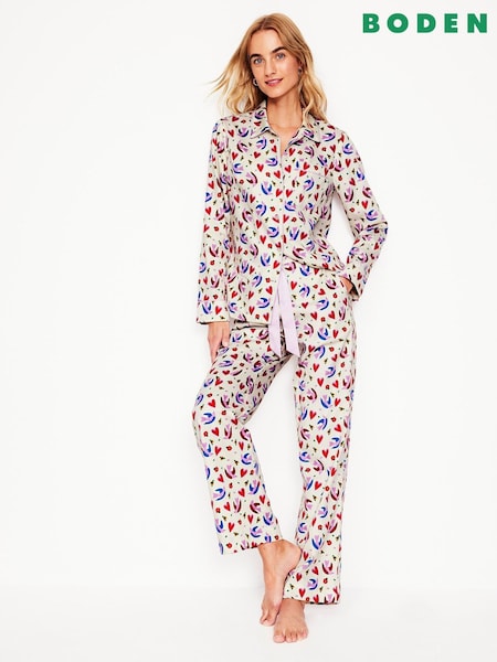 Boden Cream Heart Sateen 100% Cotton Pyjamas Trousers (AR1384) | R$ 395