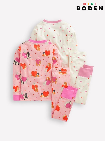 Boden Pink Snug Valentines Heart 100% Cotton Pyjamas 2 Pack (AR1400) | AED102 - AED113