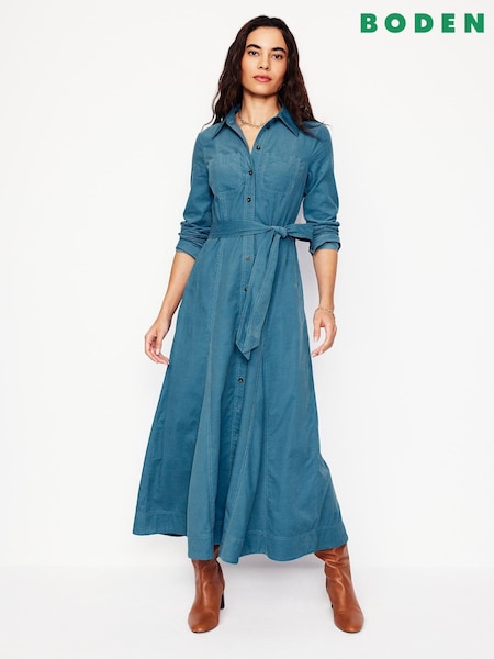 Boden Blue Tess Cord Midi 100% Cotton Shirt Dress (AR1402) | €194