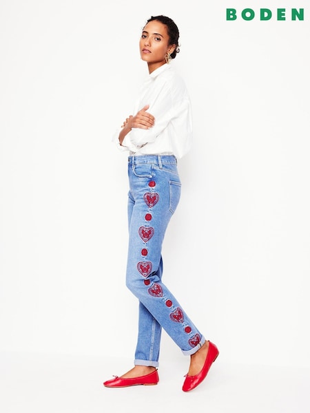 Boden Blue Heart Embroidered Girlfriend Jeans (AR1407) | €171