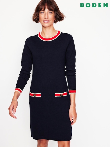Sininen - Boden Holly Knitted Shift 100% Cotton Dress (AR1409) | €221