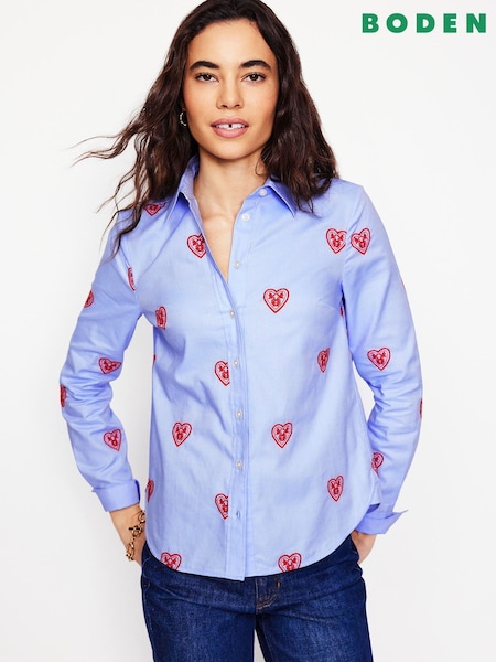 Boden Blue Sienna Heart Embroidered 100% Cotton Shirt (AR1410) | OMR23