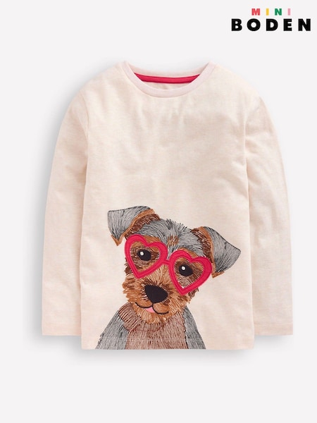Boden Cream Fun Superstitch Dog Grid 100% Cotton T-Shirt (AR1414) | 47 QAR - 52 QAR