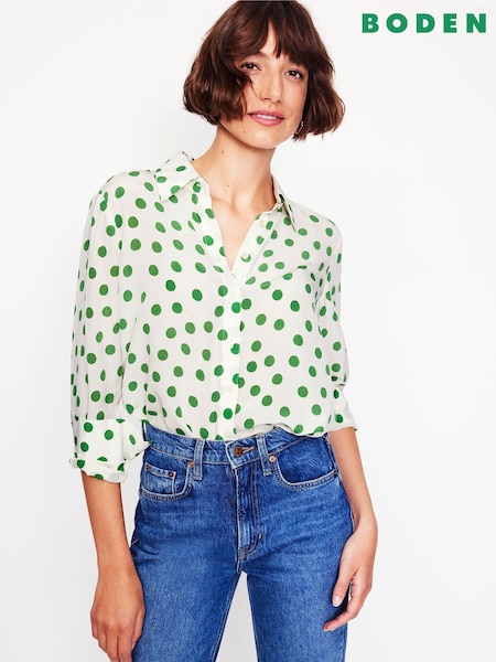 Boden White/Green Sienna Spot Silk Shirt (AR1415) | 346 QAR