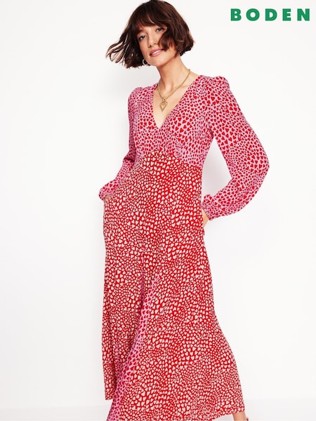 Boden Pink Heart Long Sleeve Godet Tea Dress (AR1417) | 408 QAR