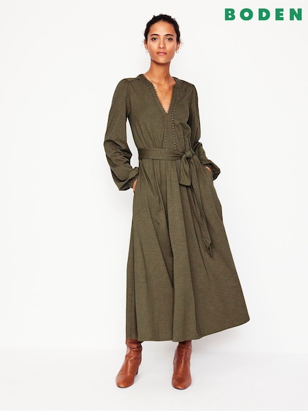 Boden Green Maeve Trim Jersey Midi Dress (AR1425) | 445 QAR