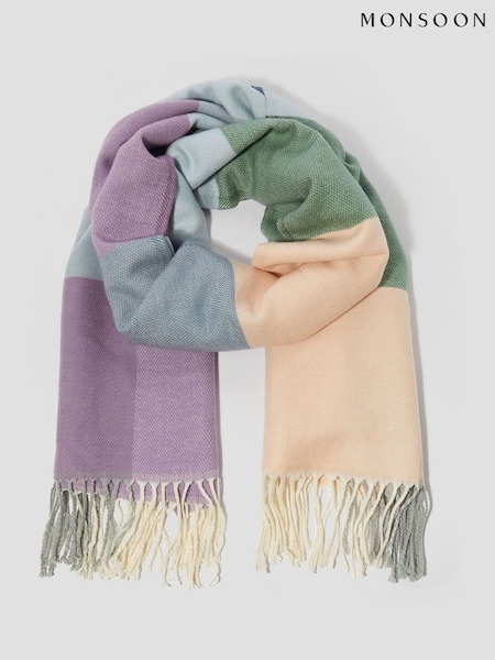 Monsoon Purple Alma Check Winter Tassel Scarf (AR1432) | €50
