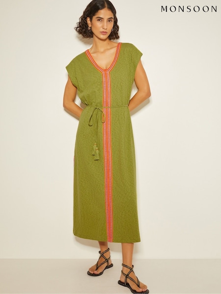 Vihreä - Monsoon Estela Jersey -brodeerattu 100% puuvillakaftania (AR1433) | €109