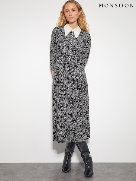 Monsoon Black Arielle Floral Print Jersey Midi Dress (AR1436) | €99