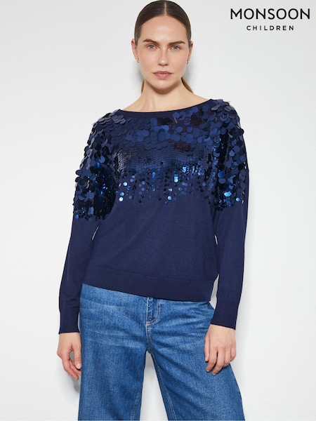 Monsoon Blue Sabine Boat Neck Sequin Jumper (AR1438) | €95