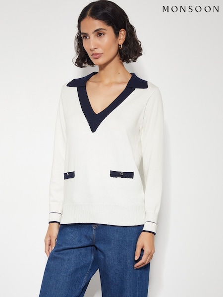 Monsoon Clara V-Neck Collared Jumper (AR1439) | 359 LEI