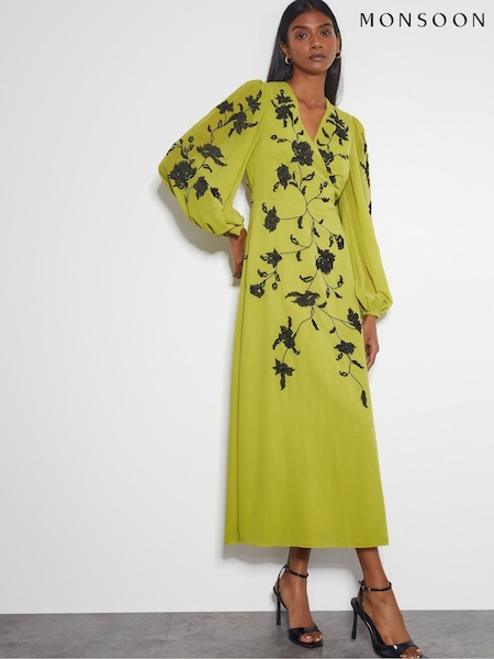 Monsoon Willa Floral Print Embroidered Midi Wrap Dress (AR1443) | ‏805‏₪