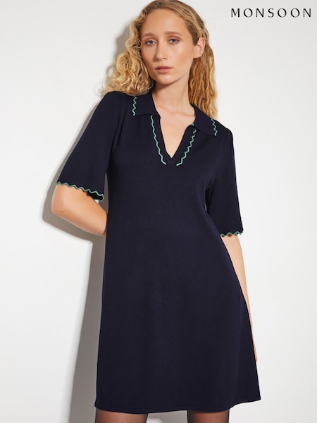Monsoon Blue Cole Scallop Collar Knit Mini Dress (AR1445) | €61