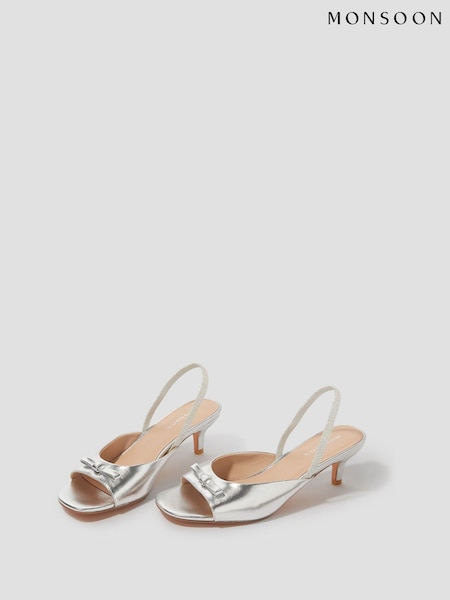 Monsoon Silver Frida Metallic Slingback Kitten Heels (AR1450) | ₪327