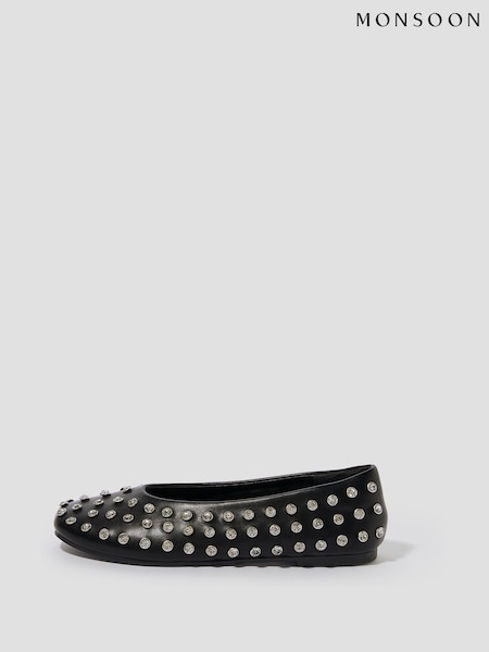 Monsoon Black Julia Jewel Ballet Flats (AR1462) | AED174