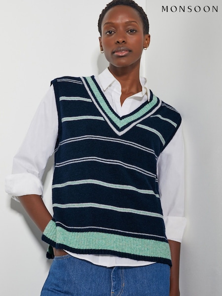 Monsoon Shauna Stripe V-Neck Sweater Vest (AR1464) | €65