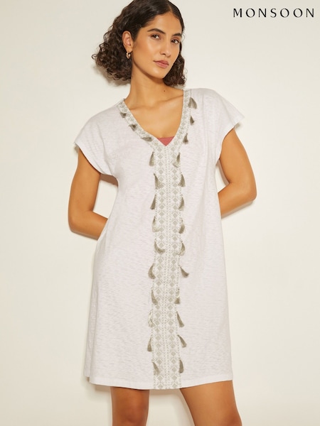 Monsoon Mini Jodie Tassel Beach 100% Cotton Tunic Dress (AR1465) | €87