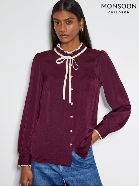 Monsoon Red Thea Satin Bow Collar Blouse (AR1491) | 146 QAR