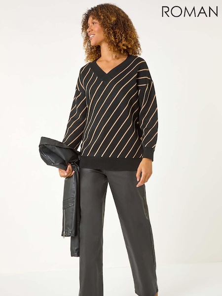 Roman Black Horizontal Stripe Knit Jumper (AR1493) | 208 QAR