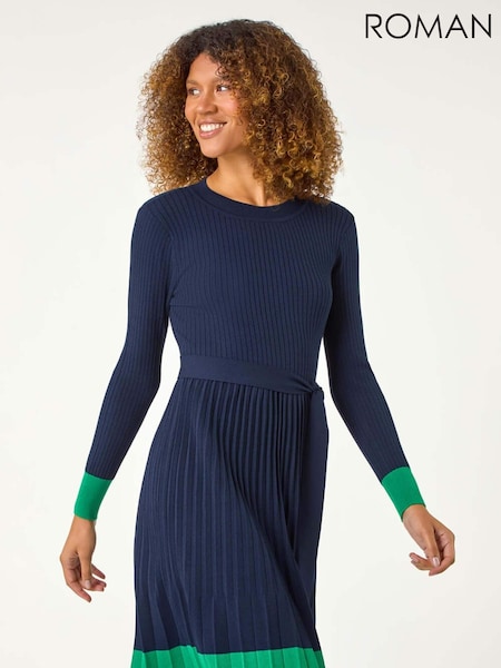 Roman Blue Contrast Border Knitted Stretch Dress (AR1495) | 2,884 UAH