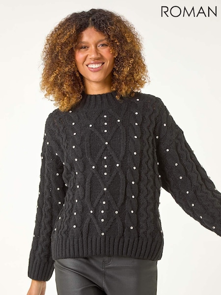 Roman Black Diamante Cable Knit Jumper (AR1501) | OMR23