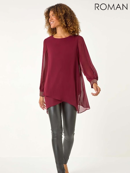 Roman Red Embellished Detail Layered Top (AR1505) | €51