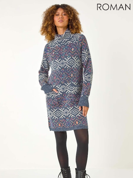 Roman Grey Roll Neck Knitted Dress (AR1506) | €69