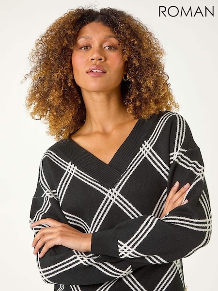 Roman Black Check Patterned V-Neck Knit Jumper (AR1521) | 2,523 UAH