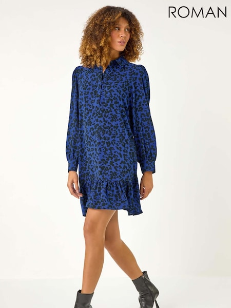 Albastru - Rochie cămașă cu imprimeu abstract Roman (AR1524) | 335 LEI