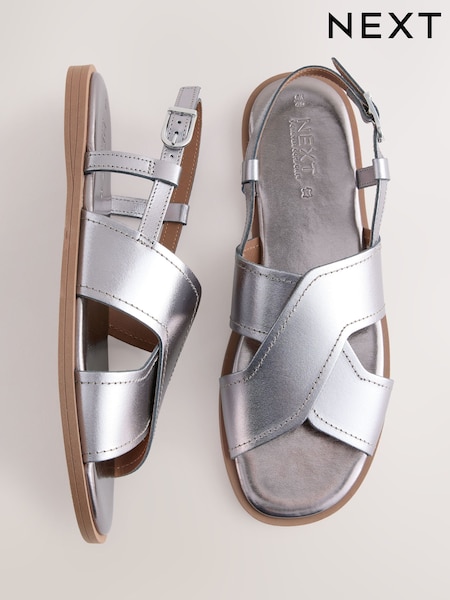 Silver Leather Standard/Wide Fit Forever Comfort® Stitched Slingback Sandals (AR1528) | €37