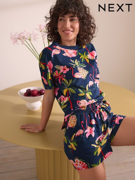 Темно-синий с фламинго - Short Pyjamas Set (AR1628) | €22