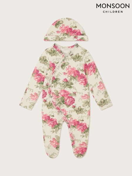 Monsoon Natural Newborn Betsy Floral Sleepsuit and Hat Set (AR1688) | AED199