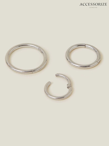 Accessorize Silver Platinum Plated Surgical Steel Clicker Hoops 3 Pack (AR1695) | €21.50