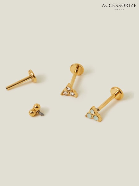 Accessorize Gold 14ct Plated Crystal Flatback Stud Earrings 3 Pack (AR1699) | €21.50