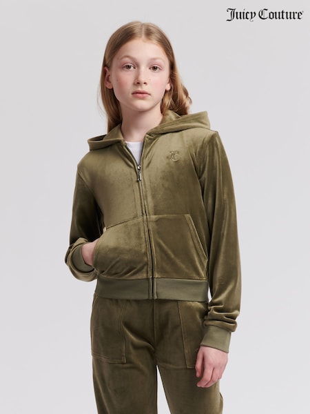 Juicy Couture Green Girls Tonal Velour Zip Up Hoodie (AR1814) | 346 QAR