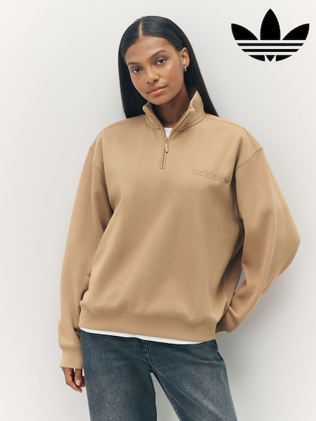 adidas Originals Brown Light Essentials Linear Oversizez Quarter  Zip Sweatshirt (AR1981) | €66