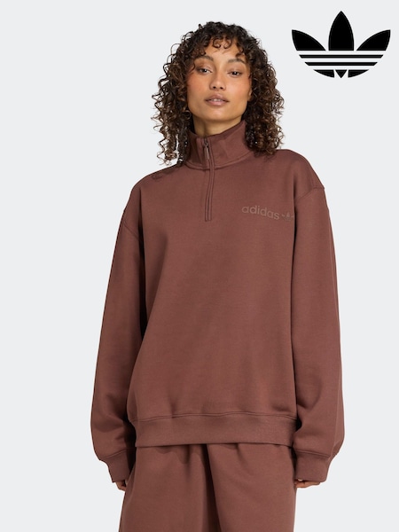 adidas Originals Brown Essentials Linear Oversizez 1/4 Zip Sweatshirt (AR2004) | €63